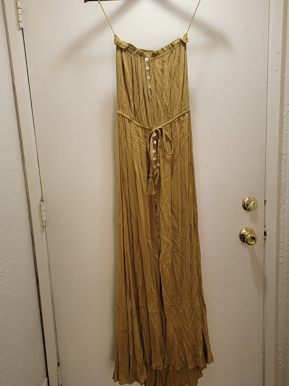 Elan Mustard Maxi Dress with Button Front and Waist Tie